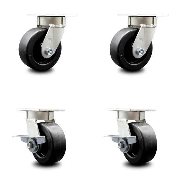 Service Caster 5 Inch Kingpinless Polyolefin Wheel Swivel Caster Set with 2 Brakes SCC SCC-KP30S520-POR-2-SLB-2 - main